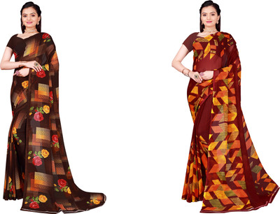 Suali Floral Print Daily Wear Georgette Saree(Pack of 2, Brown, Maroon)