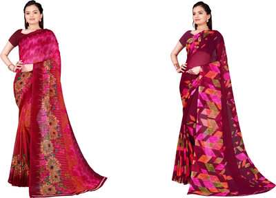 Suali Printed Daily Wear Georgette Saree(Pack of 2, Multicolor)