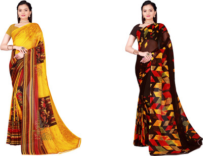 Suali Printed Daily Wear Georgette Saree(Pack of 2, Multicolor)