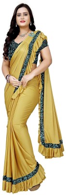 Greeva fashion Embellished Bollywood Lycra Blend Saree(Yellow)