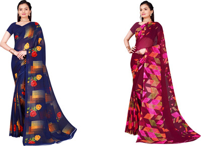 Suntex Geometric Print Bollywood Georgette Saree(Pack of 2, Multicolor)