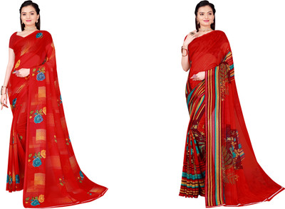 Saadhvi Floral Print Daily Wear Georgette Saree(Pack of 2, Multicolor)