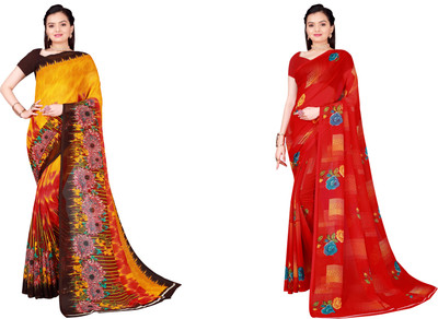 Suntex Geometric Print Bollywood Georgette Saree(Pack of 2, Green)
