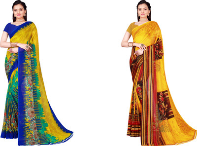 Suntex Geometric Print Bollywood Georgette Saree(Pack of 2, Multicolor)