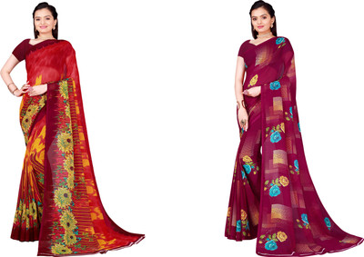 Suntex Geometric Print Bollywood Georgette Saree(Pack of 2, Multicolor)