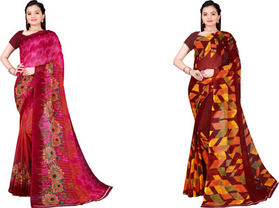 Suali Floral Print Daily Wear Georgette Saree(Pack of 2, Maroon, Pink)