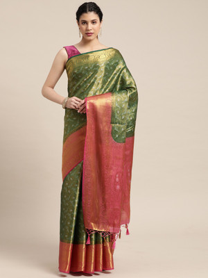 MIMOSA Woven Kanjivaram Art Silk Saree(Green)