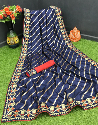 jayant creation Floral Print Bollywood Satin Saree(Dark Blue)