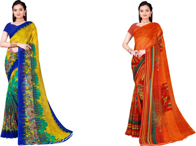 Suntex Geometric Print Bollywood Georgette Saree(Pack of 2, Light Green)