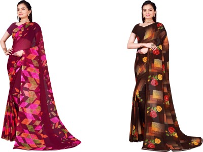 Saadhvi Geometric Print Daily Wear Georgette Saree(Pack of 2, Gold)