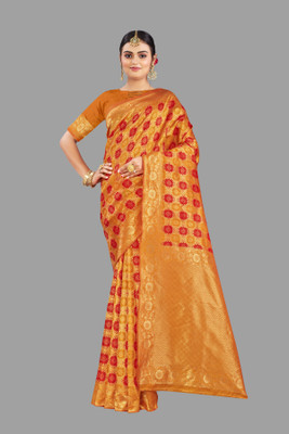Santraj Texo Fab Pvt Ltd Woven Banarasi Art Silk Saree(Orange)