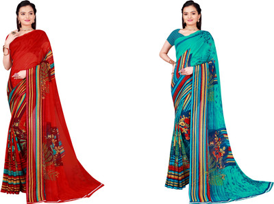 Suntex Geometric Print Bollywood Georgette Saree(Pack of 2, Multicolor)