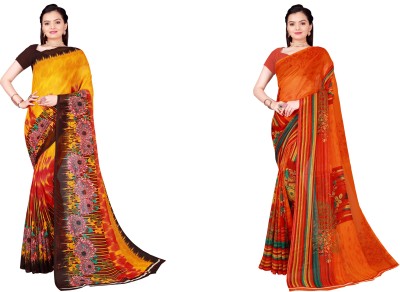 Suntex Geometric Print Bollywood Georgette Saree(Pack of 2, Multicolor)