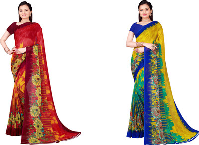 Suntex Geometric Print Bollywood Georgette Saree(Pack of 2, Multicolor)