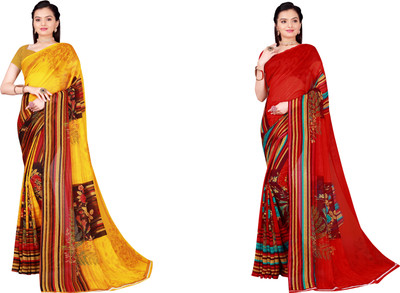 Suntex Geometric Print Bollywood Georgette Saree(Pack of 2, Multicolor)