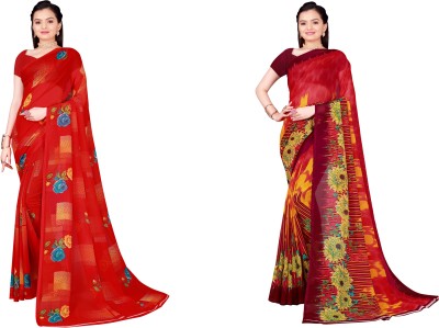 Saadhvi Floral Print Daily Wear Georgette Saree(Pack of 2, Multicolor)