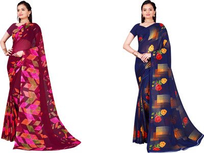 Suali Floral Print Daily Wear Georgette Saree(Pack of 2, Multicolor)