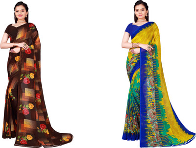 Suntex Geometric Print Bollywood Georgette Saree(Pack of 2, Pink)