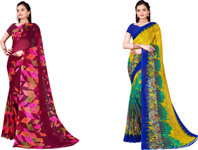 Saadhvi Geometric Print Daily Wear Georgette Saree(Pack of 2, Gold)