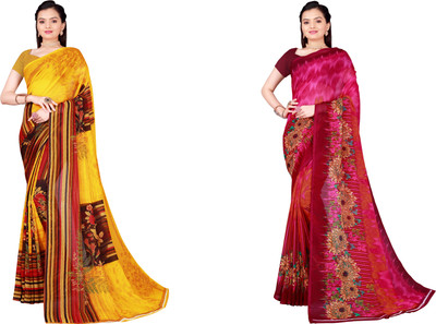 Suntex Geometric Print Bollywood Georgette Saree(Pack of 2, Maroon, Yellow)