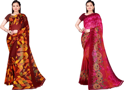 Suntex Geometric Print Bollywood Georgette Saree(Pack of 2, Multicolor)
