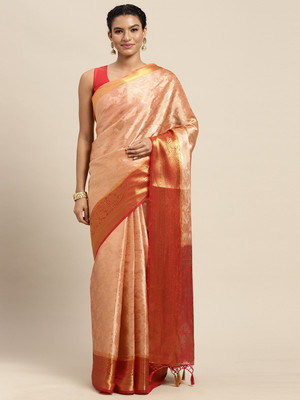 MIMOSA Woven Kanjivaram Art Silk Saree(Beige)