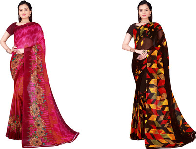 Suali Floral Print Daily Wear Georgette Saree(Pack of 2, Multicolor)