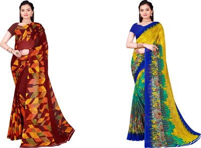 Suali Printed Daily Wear Georgette Saree(Pack of 2, Dark Blue)