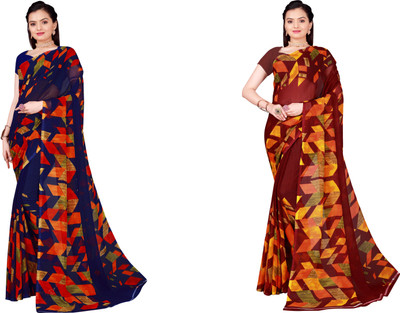 Suntex Geometric Print Bollywood Georgette Saree(Pack of 2, Multicolor)