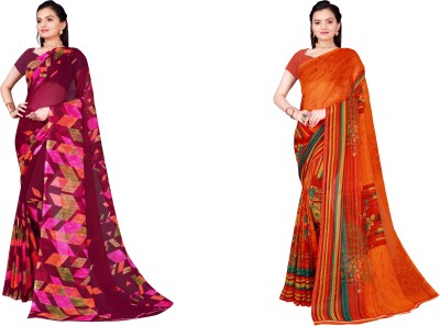 Saadhvi Floral Print Daily Wear Georgette Saree(Pack of 2, Purple, Orange)