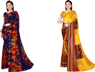 Samai Floral Print Daily Wear Georgette Saree(Pack of 2, Multicolor)