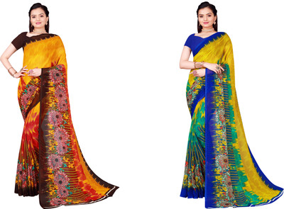 Suali Printed Daily Wear Georgette Saree(Pack of 2, Yellow)