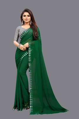 Vivan Fab Self Design Bollywood Georgette, Art Silk Saree(Green)