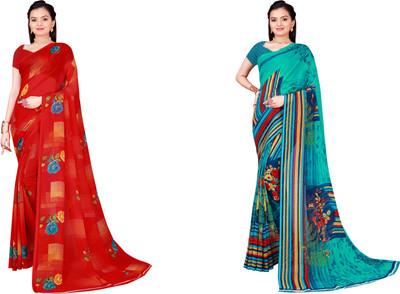 Suali Floral Print Daily Wear Georgette Saree(Pack of 2, Multicolor)