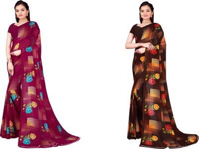 Saadhvi Geometric Print Daily Wear Georgette Saree(Pack of 2, Pink)