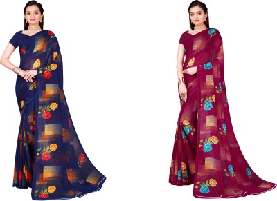 Saadhvi Geometric Print Daily Wear Georgette Saree(Pack of 2, Purple)