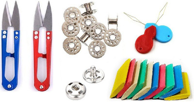 Kunfaya 2 Thread Cutter + 5 Bobbin, 10Chalk, 20 Button, 2 Thread Pick Sewing Kit