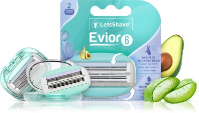 LetsShave Evior 6 Blade Shaving Razor System for Women with Brush Fingers – Moisturising Band + Razor Cap (Pack of 2 Blades)(Pack of 2)