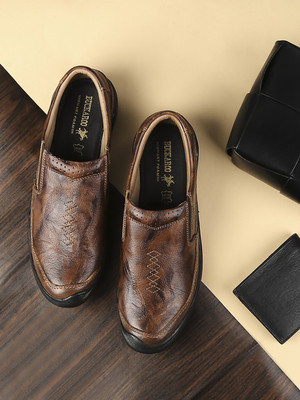BUCKAROO BRENT Genuine Leather Slip On Sneakers For Men(Tan)