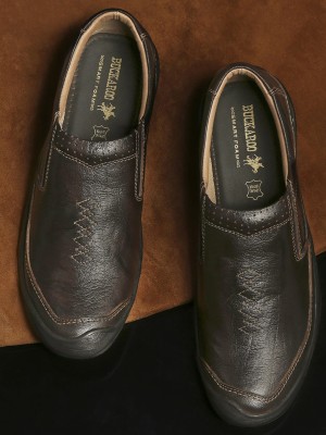 BUCKAROO BRENT Genuine Leather Slip On Sneakers For Men(Brown)