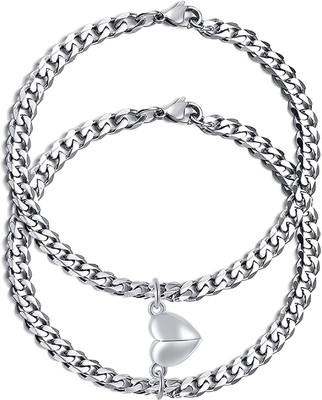ruby collection Stainless Steel Sterling Silver Bracelet Set(Pack of 2)