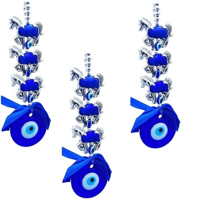 APNA KANHA Three Horse Nazar Suraksha Kavach Evil Eye for Wall & Car Hanging (Pack of 3) Decorative Showpiece  -  17 cm(Glass, Blue)