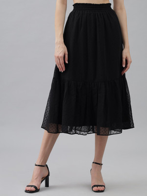 ND&R Solid Women Gathered Black Skirt