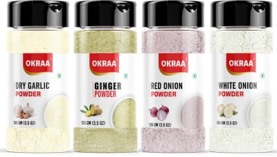 OKRAA Garlic ,Ginger Powder ,Red Onion &White Onion Powder 100g Each (4 X 100 GM)(4 x 100 g)