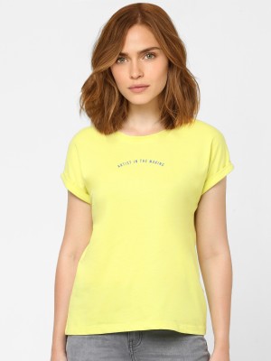 VERO MODA Typography Women Round Neck Yellow T-Shirt