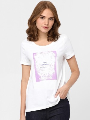 VERO MODA Printed Women Round Neck White T-Shirt