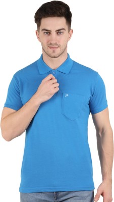 PROMOUNT Solid Men Polo Neck Blue T-Shirt
