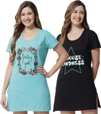 Fit N Fame Printed Women Round Neck Dark Blue, Blue T-Shirt