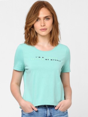 VERO MODA Printed Women Round Neck Green T-Shirt