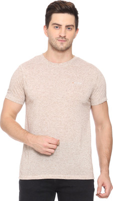 YOUTHCRUSH Solid Men Round Neck Beige T-Shirt